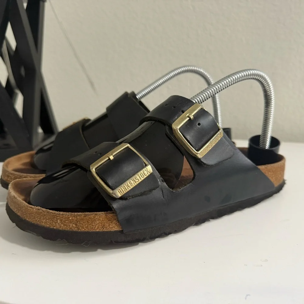 Birkenstock Women's Black Sandals with Gold Buckles - Picture 2 of 10